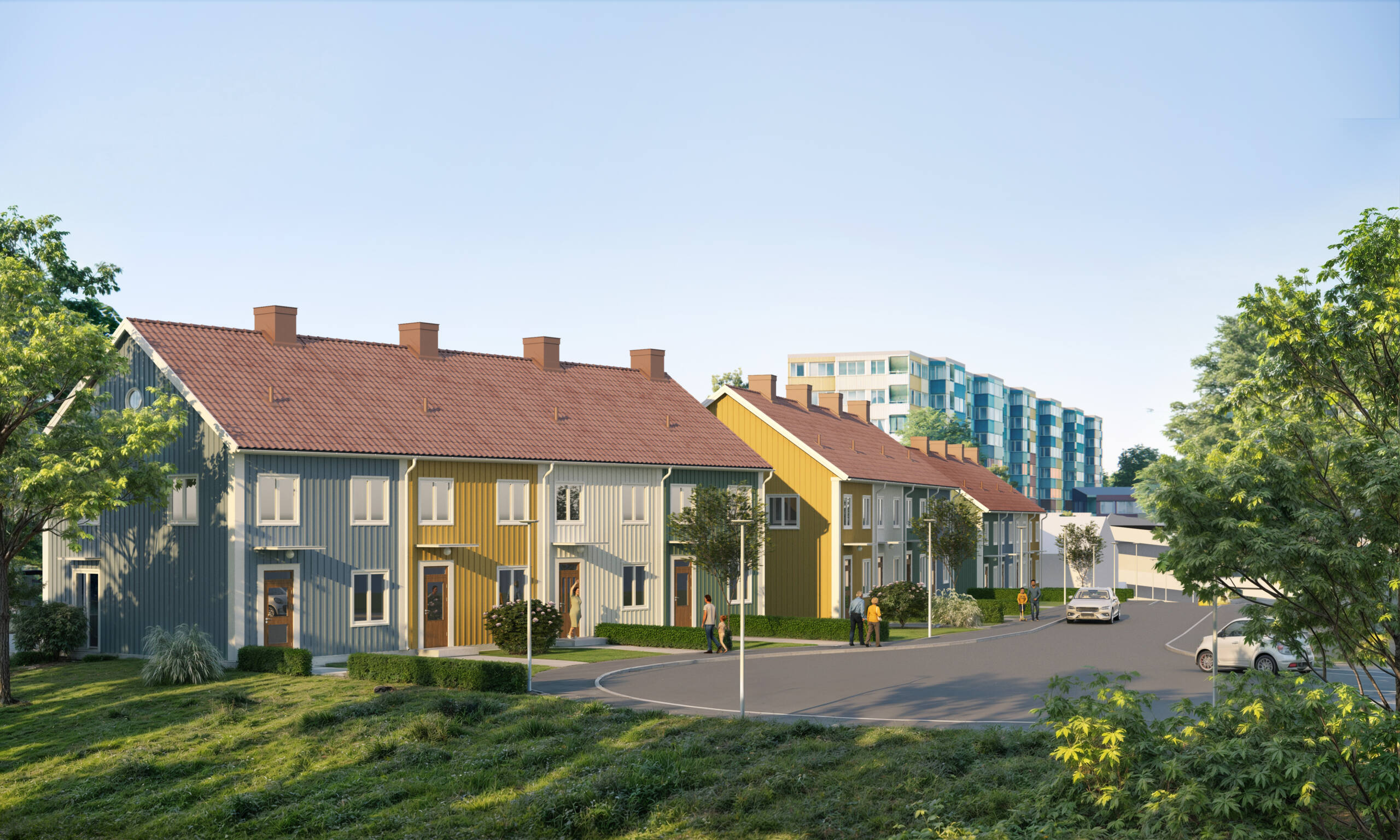 Visualisering över radhusen i kommande Siriusgatan. Bilden är en visualisering och kan skilja sig från verkligheten.