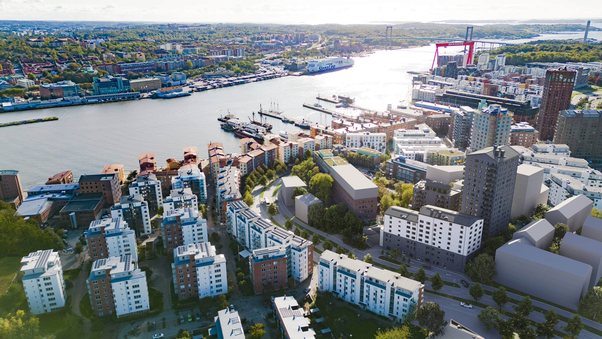 Visualisering över Eriksberg och kommande Brf Eriksberget.