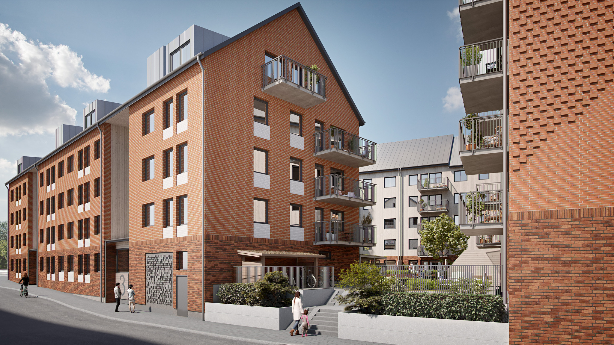 Exteriör visualisering av bostadshusen i kommande Brf Kvisljungeby Ängar i Skra Bro. Foto: Skanska