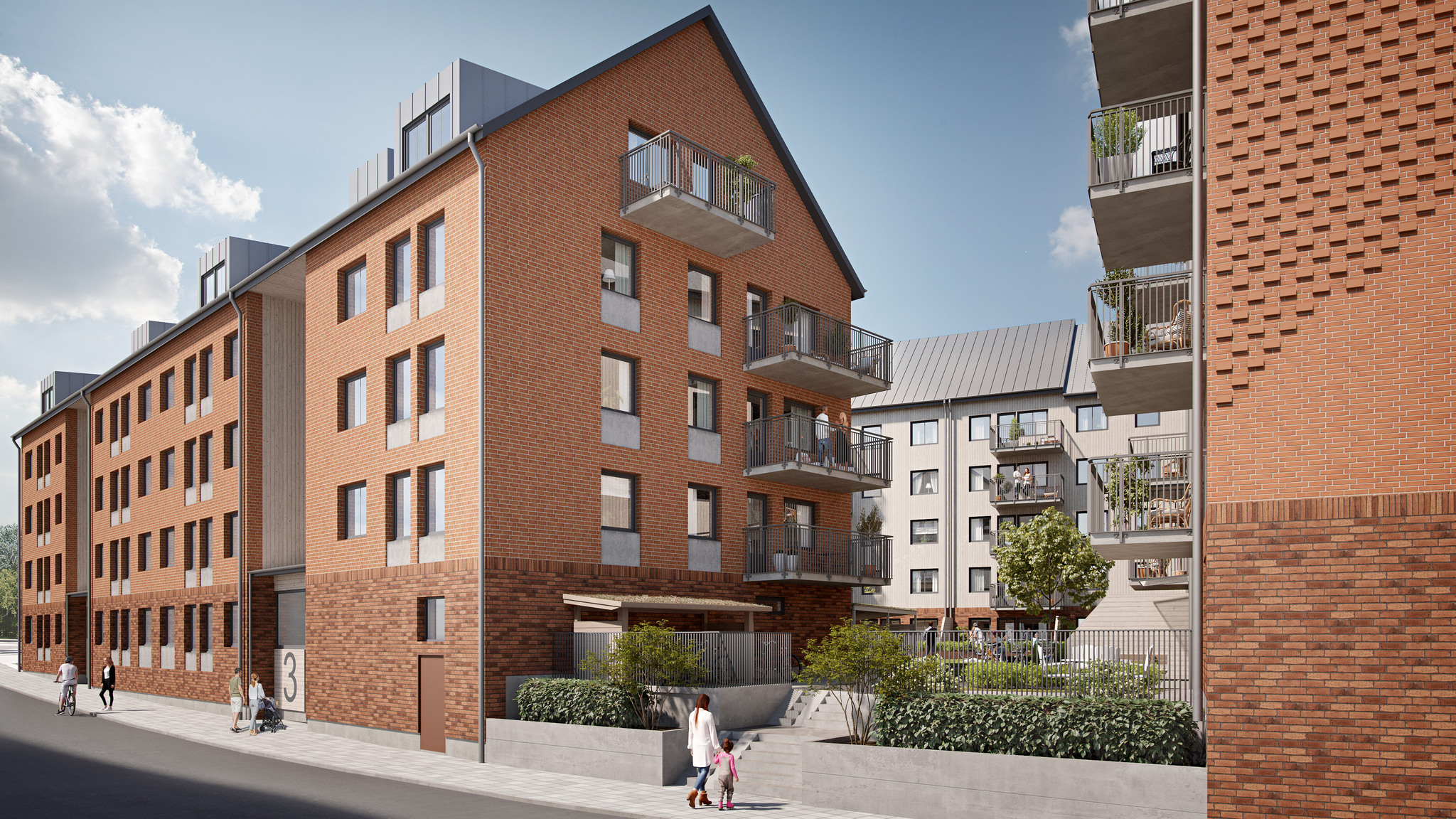 Exteriör visualisering av bostadshusen i kommande Brf Kvisljungeby Ängar i Skra Bro.